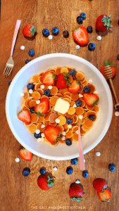 If you are on Tik Tok or instagram, then you probably saw the #minipancakecereal trend that was going on a few months ago! For anyone who hasn’t seen it yet, mini pancake cereal is bite-sized, tiny, cute pancakes eaten like cereal in a bowl with a spoon. I was fascinated when I first saw it, I knew I had to make some!