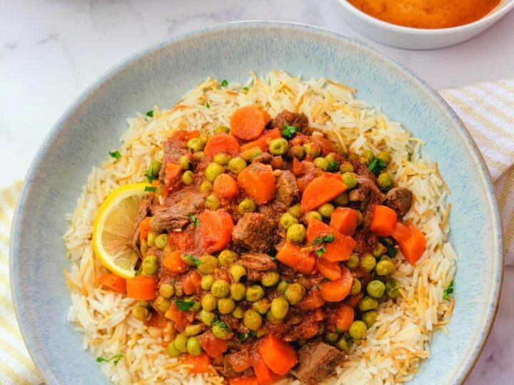Beef Stew with Peas and Carrots ( Bazella W Riz) - Salt & Sweet