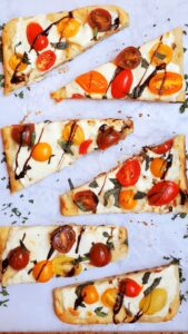 This Caprese flatbread is a perfect appetizer, snack, or even a light meal. It showcases the fresh and vibrant flavors of the classic Caprese salad in a convenient and shareable form. Feel free to customize the recipe based on your preferences, and enjoy the delightful combination of tomatoes, mozzarella, and basil.