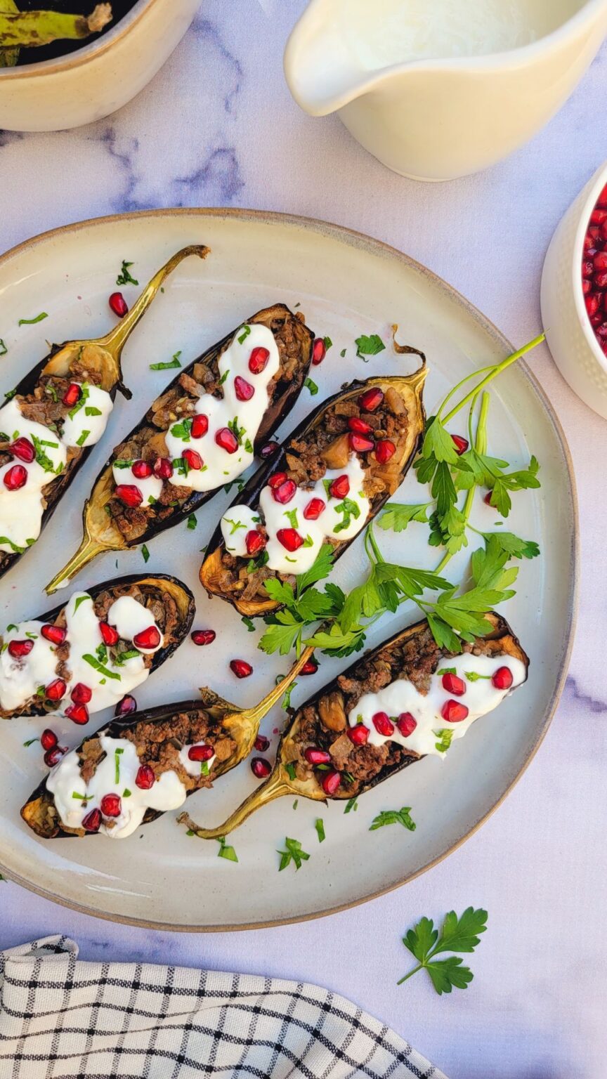 Stuffed Eggplant Boats with Ground Beef Salt & Sweet