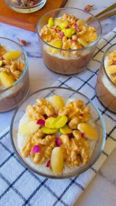 Meghli is classic and comforting Lebanese Rice Pudding, made with a few ingredients right on your stovetop. A delightful, easy dessert flavored with warm spices, that’s perfect for holidays and cozy nights. It’s a great vegan and gluten-free make ahead dessert.